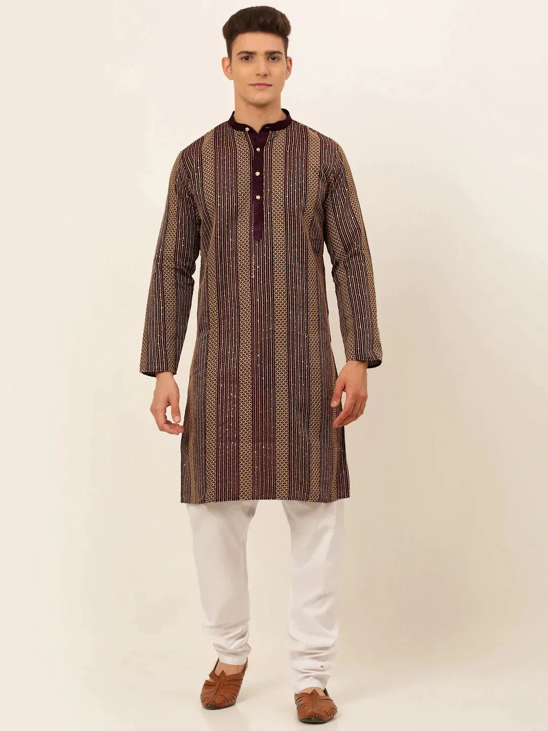 Men'S Purple Embroiderd Kurta Pajama