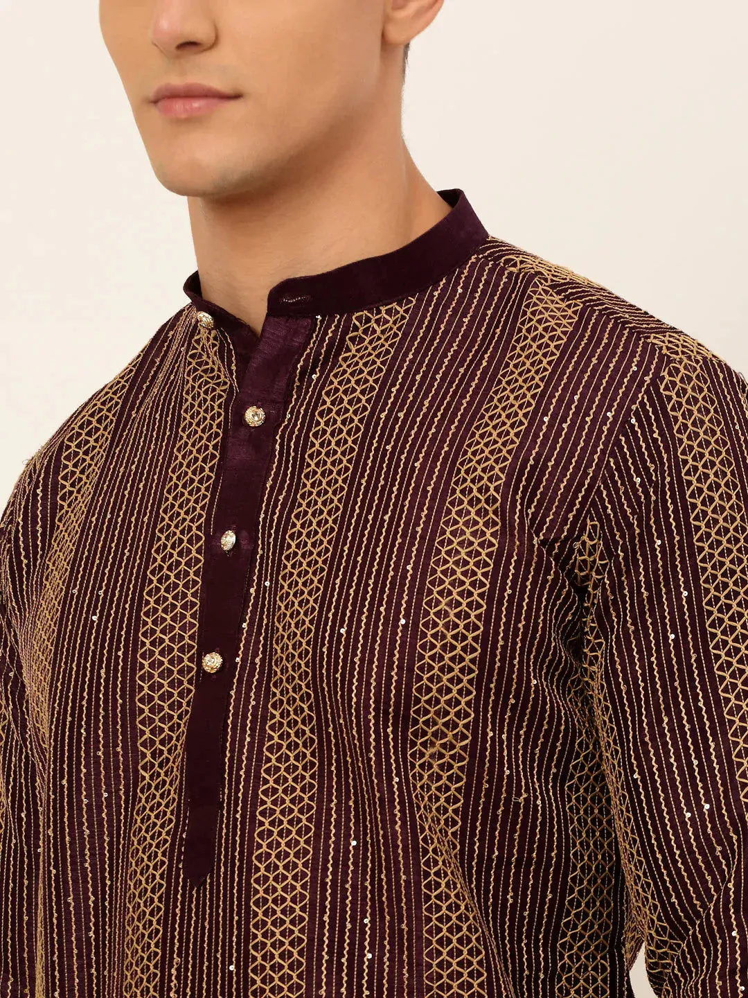 Men'S Purple Embroiderd Kurta Pajama