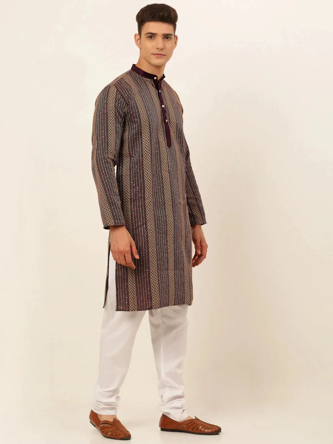 Men'S Purple Embroiderd Kurta Pajama