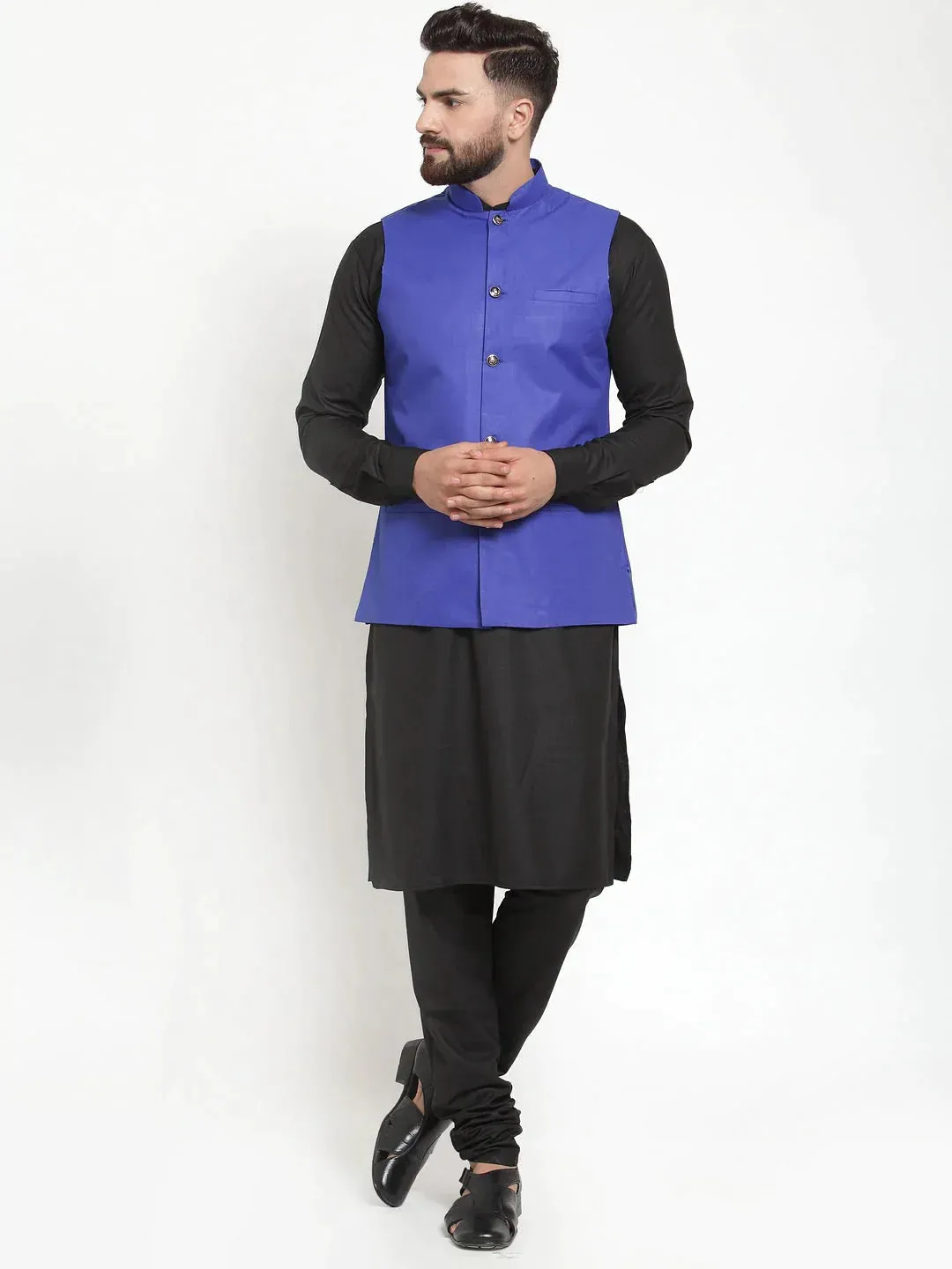 Men'S Solid Kurta Pajama With Solid Waistcoat