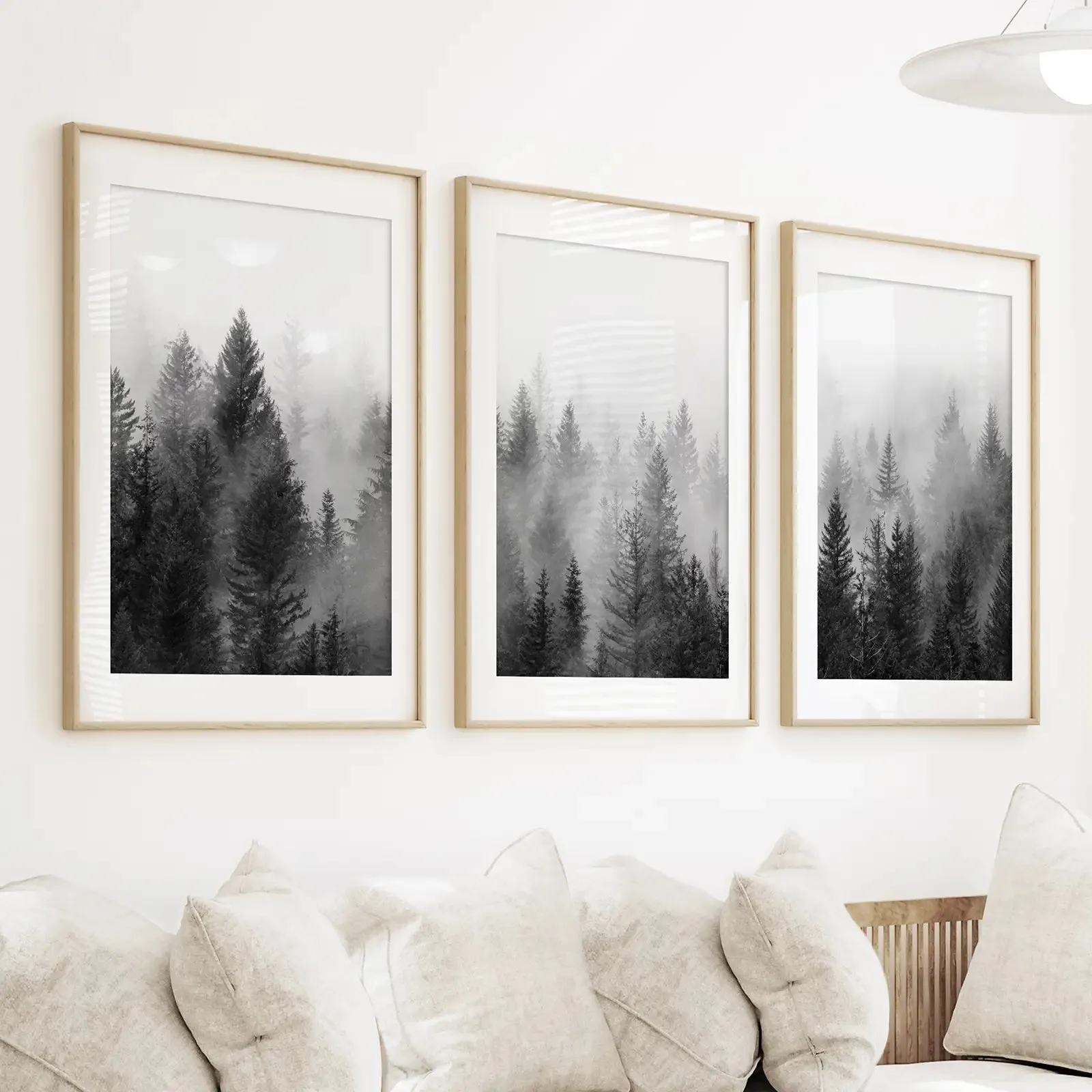 Misty Trees Wall Art. Black White Pine Forest Prints