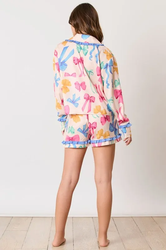 Multi Color Ribbon Printed Pajama Shirt