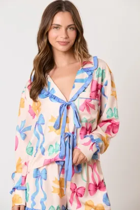 Multi Color Ribbon Printed Pajama Shirt