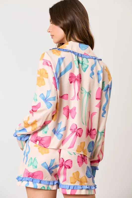 Multi Color Ribbon Printed Pajama Shirt