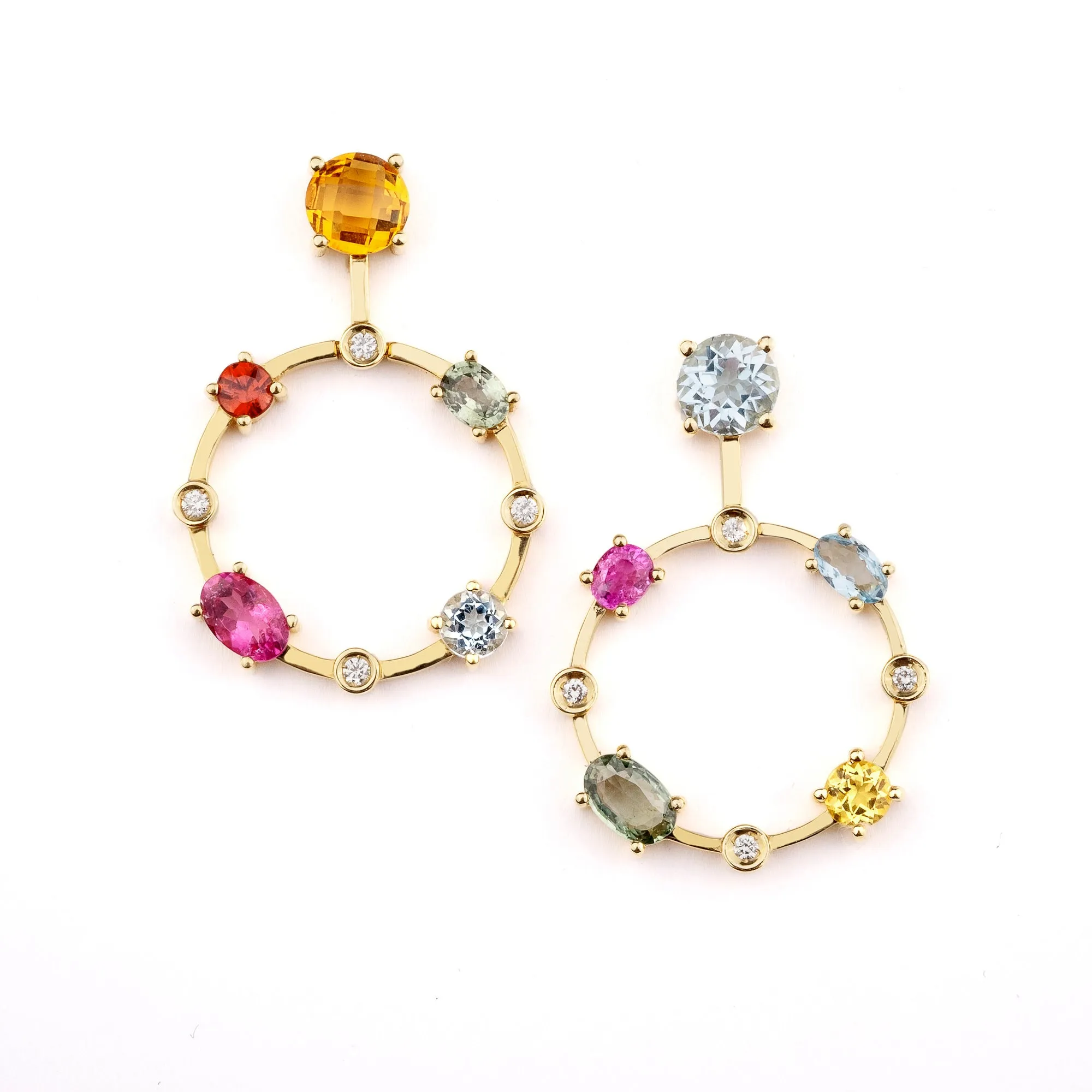 Multi coloured gemstones 18k yellow gold earrings