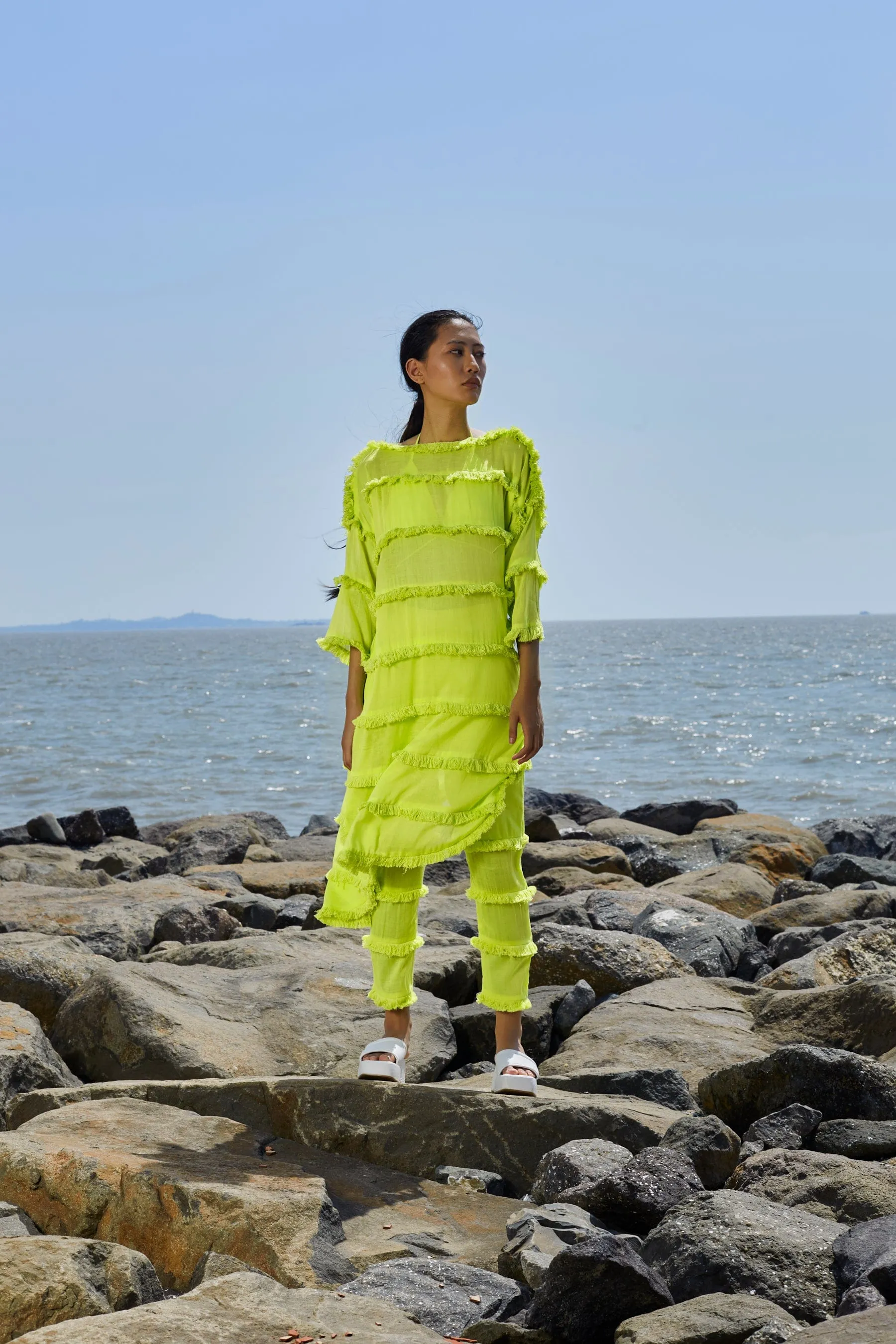 Neon Green Tassle Tier Tunic Set