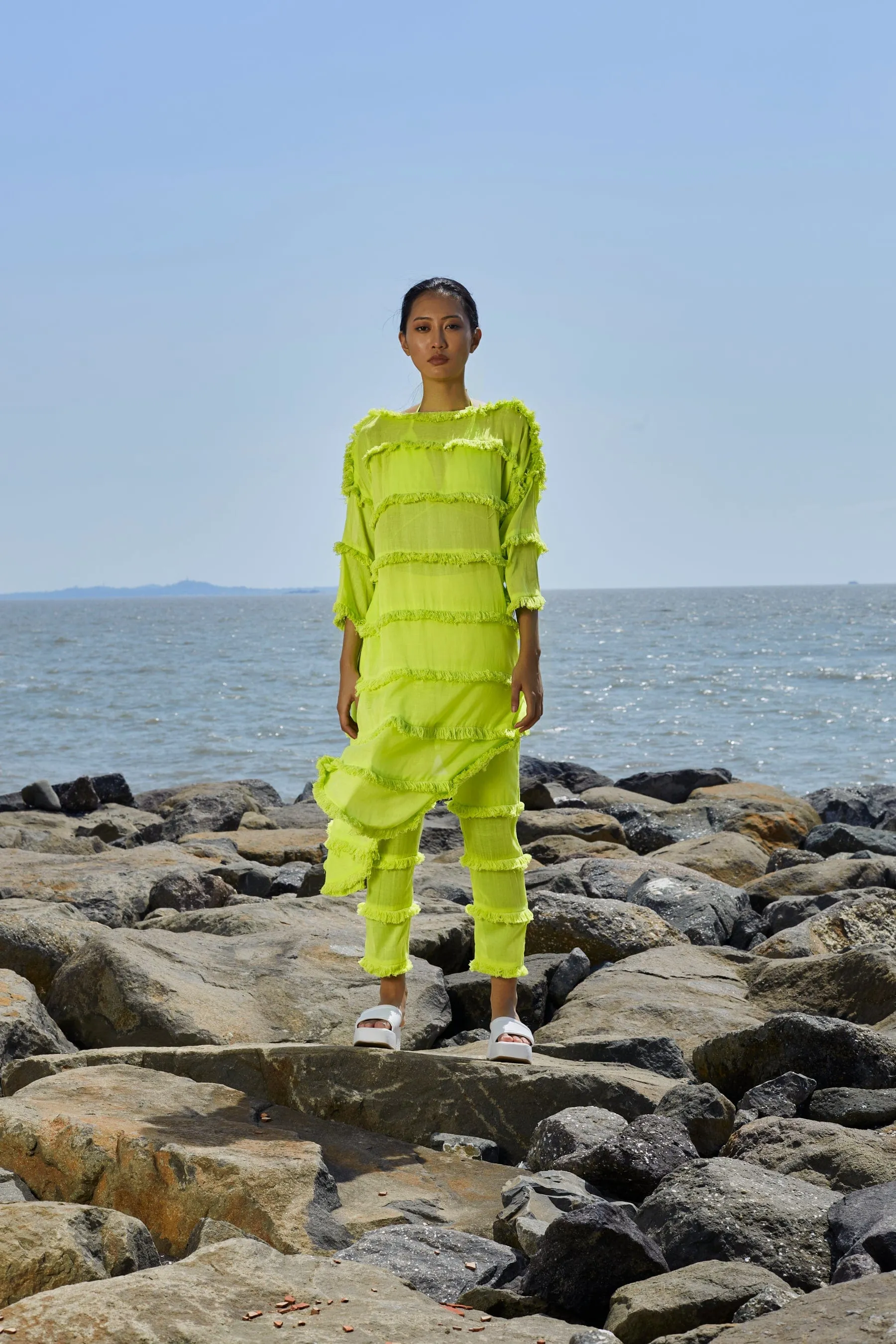 Neon Green Tassle Tier Tunic Set