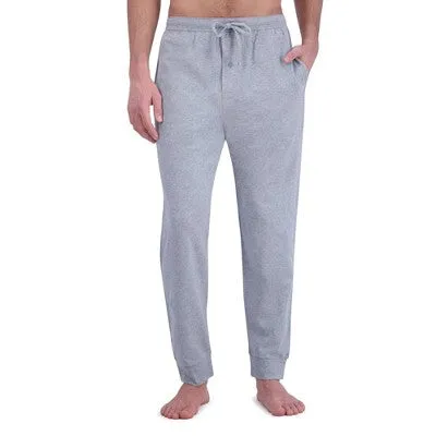 New - Hanes Originals Men's 2pc Super Soft French Terry Joggers   Long Sleeve Slub Crewneck Sleep Pajama Set - Red/Heathered Gray S