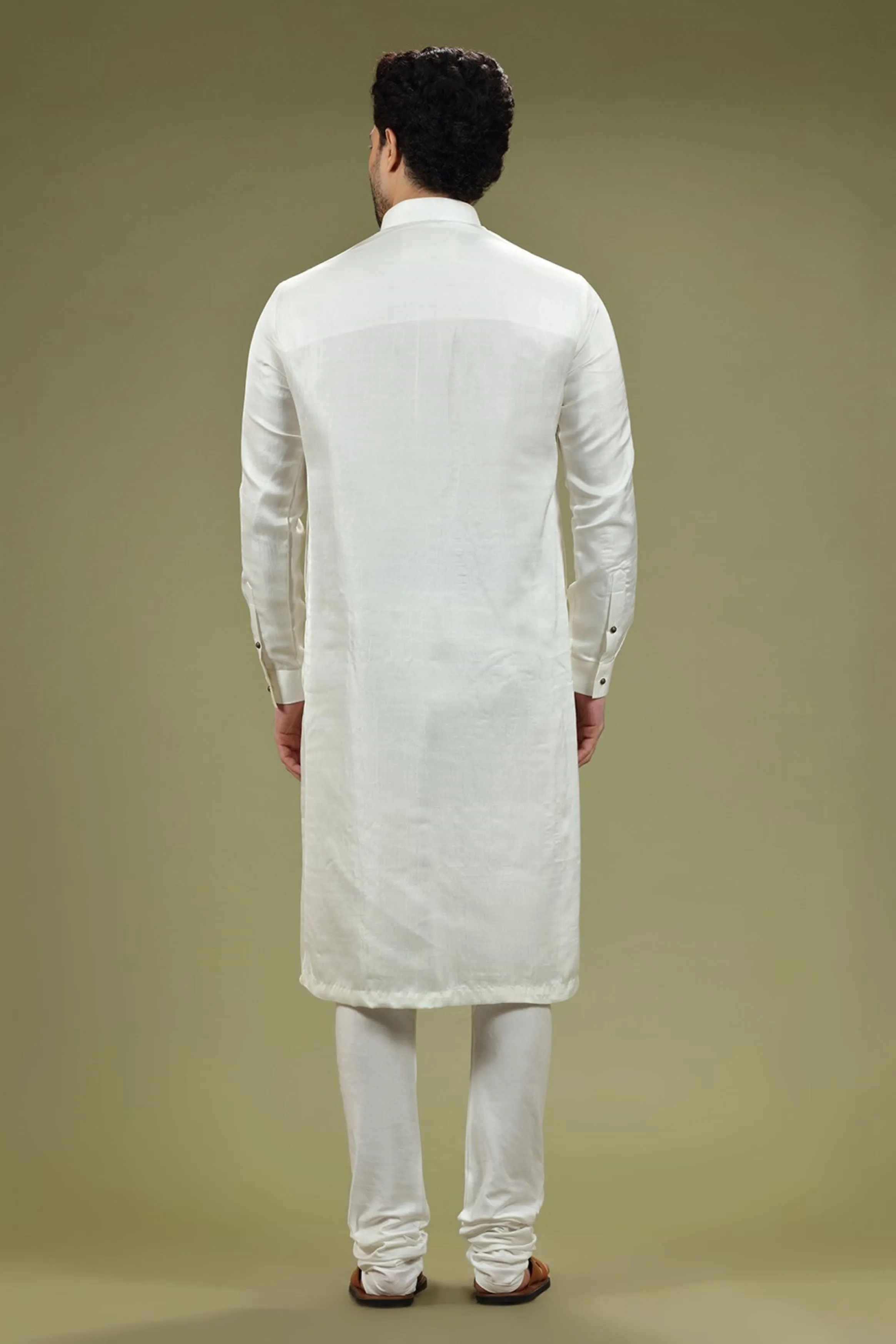 Off White Solid Linen Kurta Set  Designed by Kora (Nilesh Mitesh)