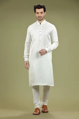 Off White Solid Linen Kurta Set  Designed by Kora (Nilesh Mitesh)