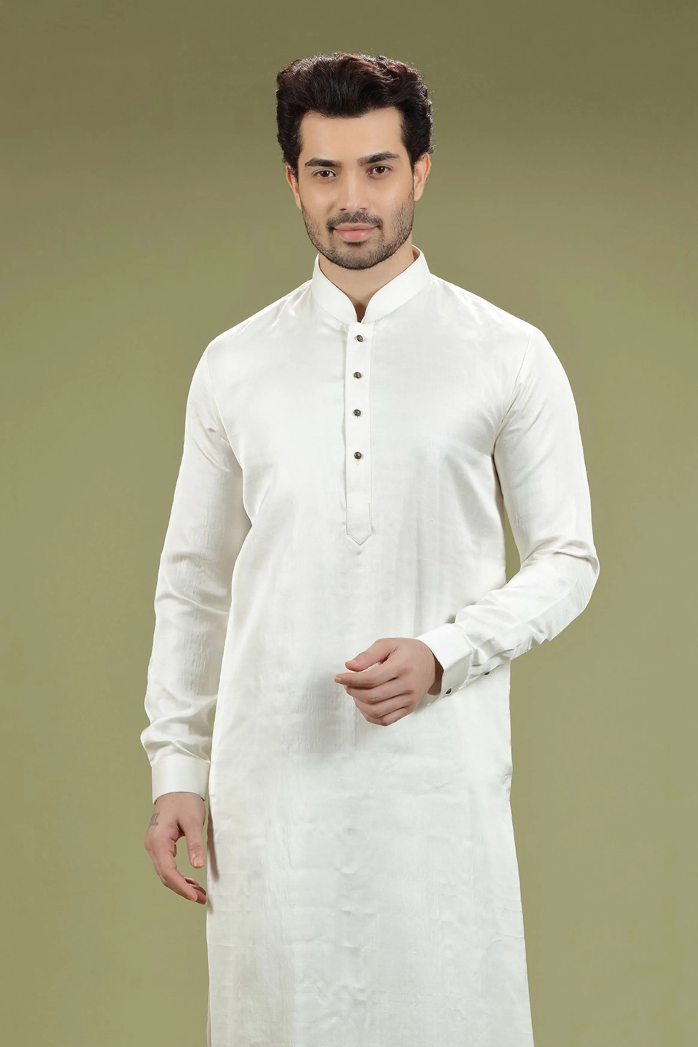 Off White Solid Linen Kurta Set  Designed by Kora (Nilesh Mitesh)