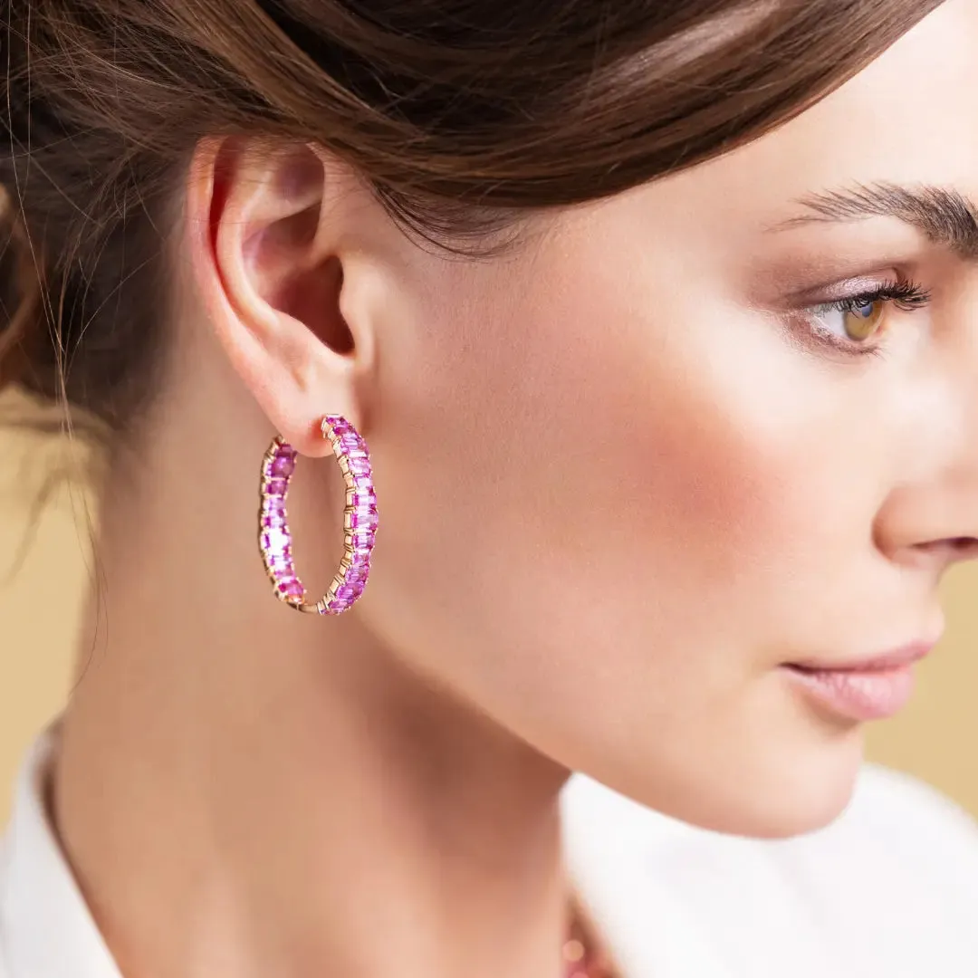 Pink Sapphire Hoop Earrings