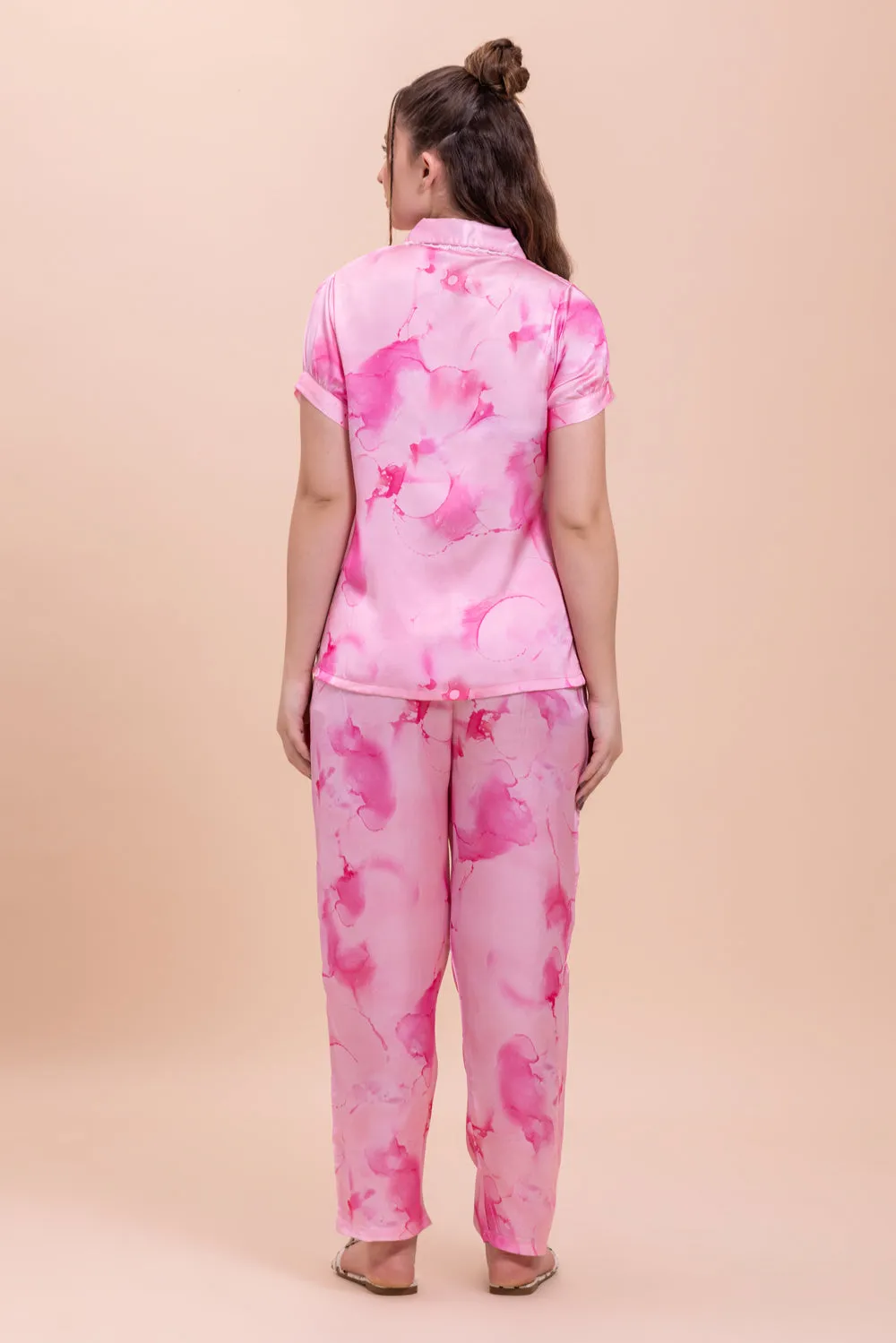 Pink satin Tye & dye Pj set with Elizabeth collar