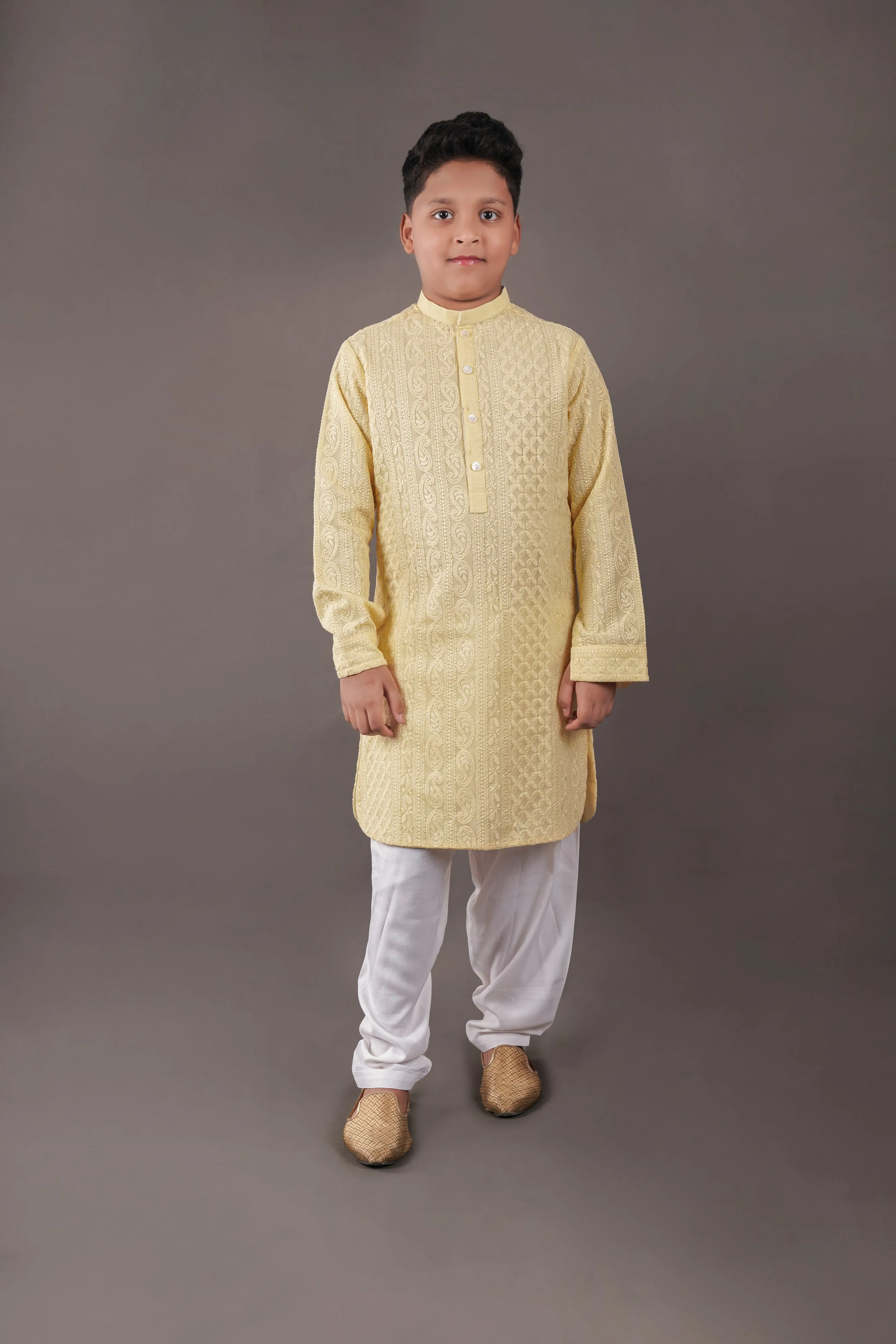 Pre-Order-Yellow Lucknowi Kurta Set