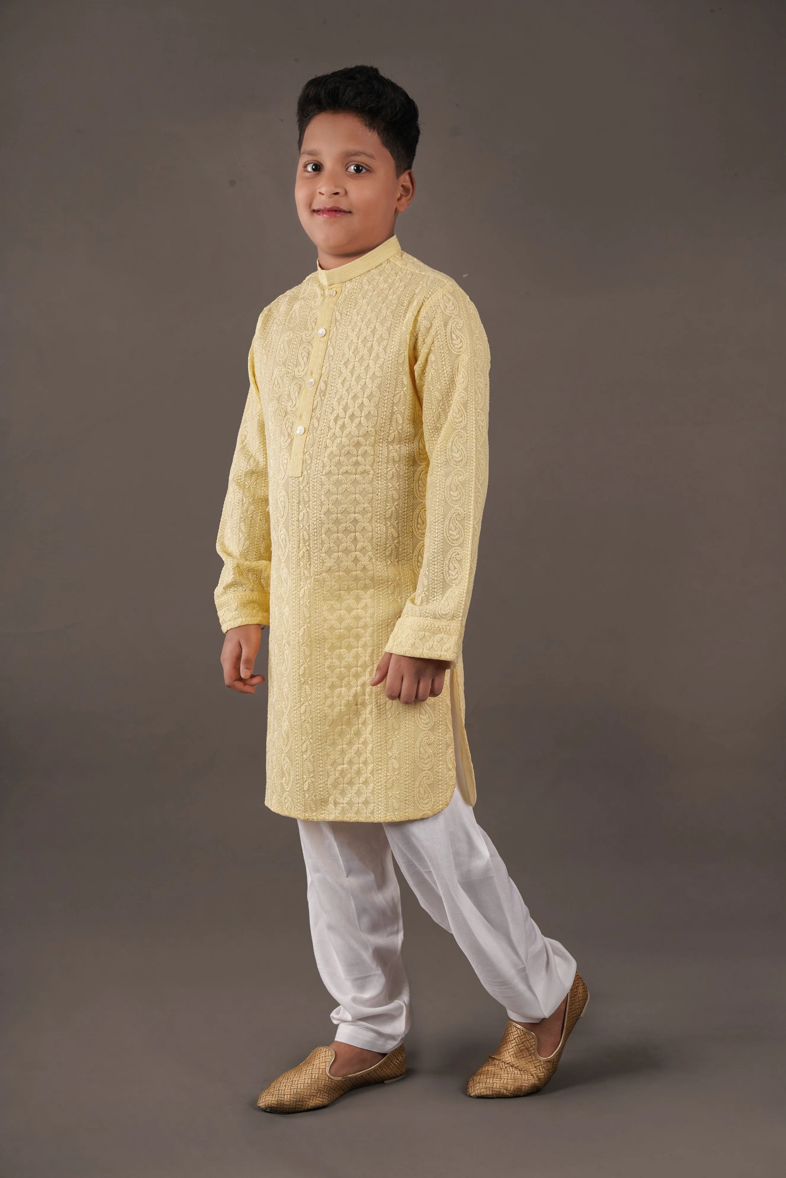 Pre-Order-Yellow Lucknowi Kurta Set