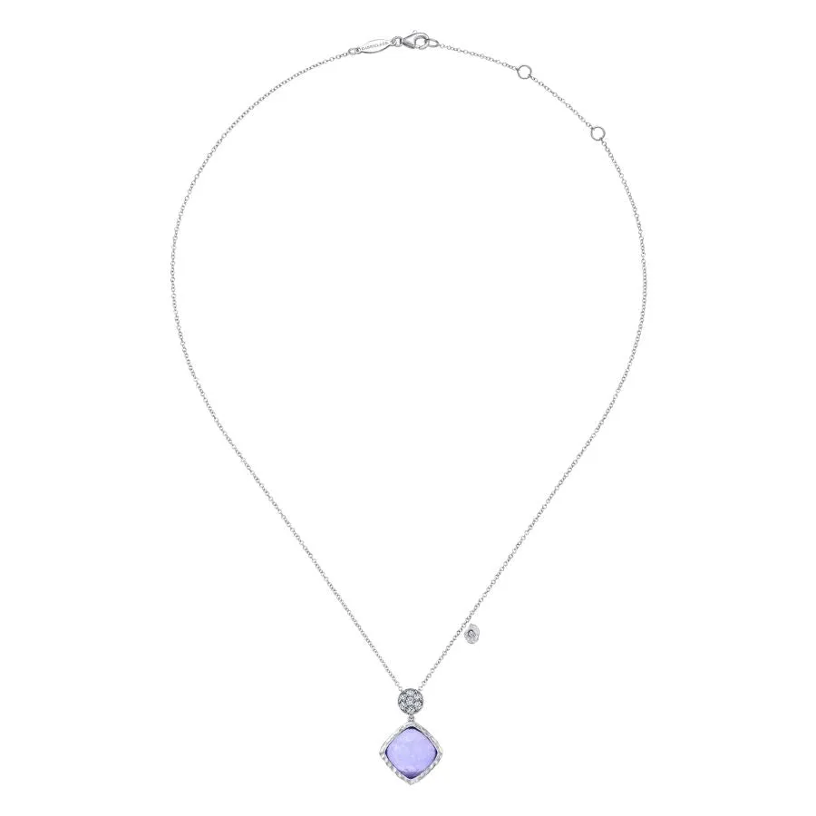 Purple Jade Rock Crystal Necklace in Sterling Silver