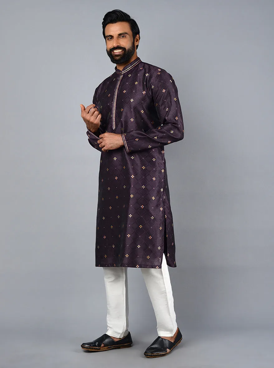 Purple Self Design Regular Fit Kurta Set | TULA