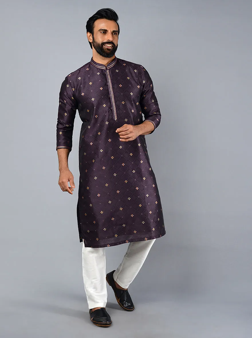 Purple Self Design Regular Fit Kurta Set | TULA