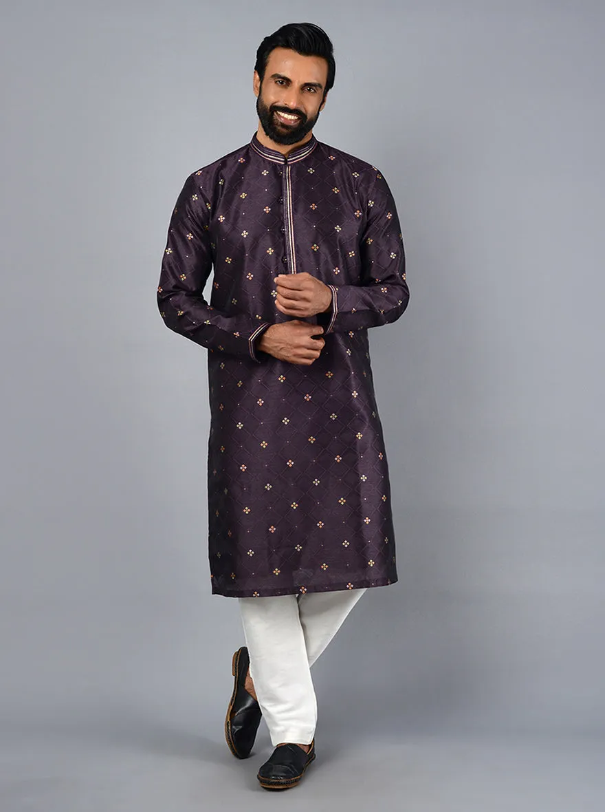 Purple Self Design Regular Fit Kurta Set | TULA