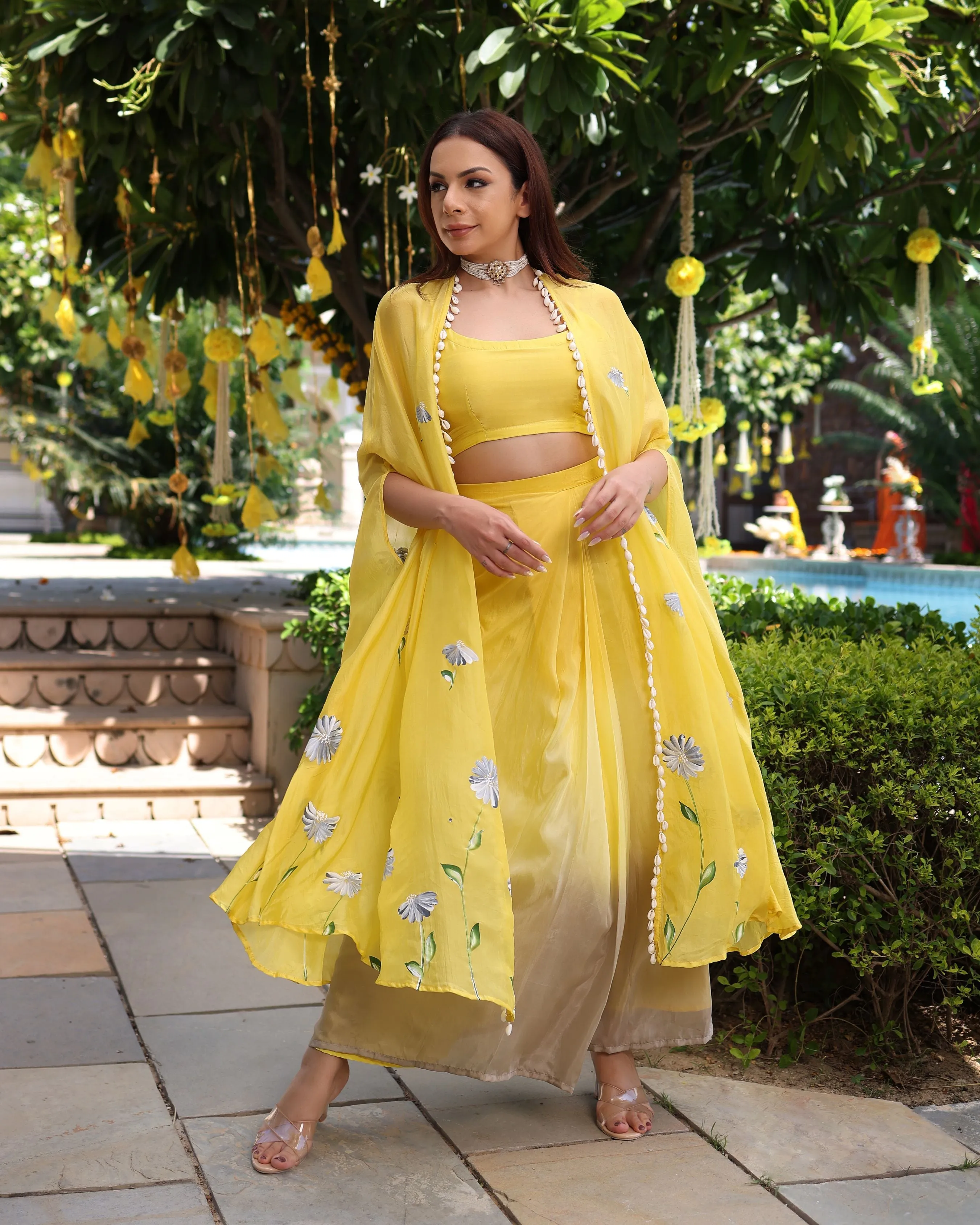 Sagnika Yellow Ombre Silk Coord Set