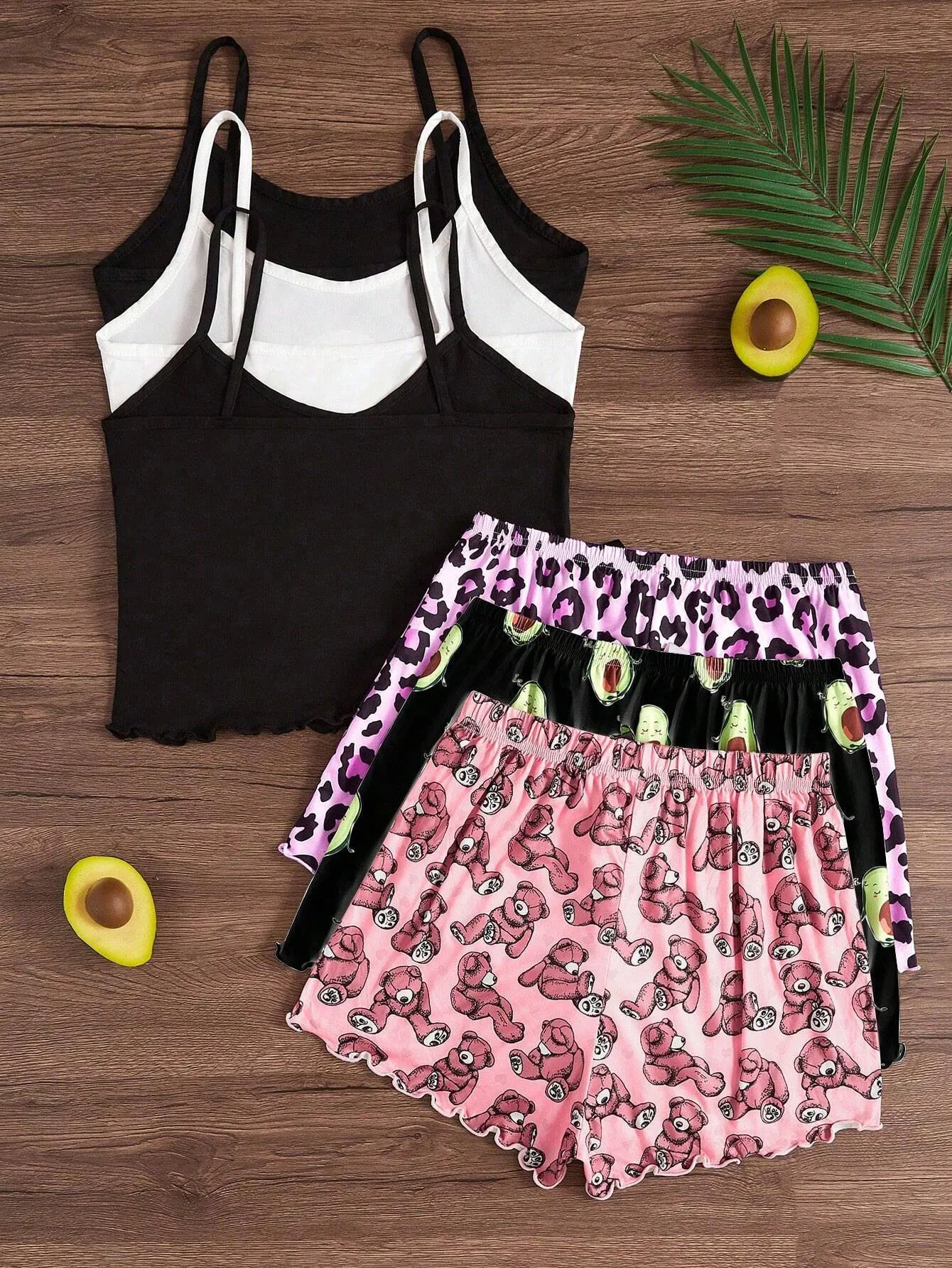 SHEIN 3pcs/Set Cartoon Print Camisole & Shorts Pajama Set