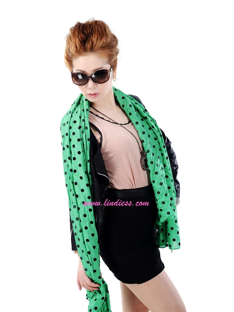 SILK POLKA DOTS SCARF - GREEN