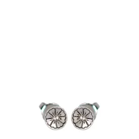 Sterling Silver Engraved Flower Stud Earrings with Diamonds