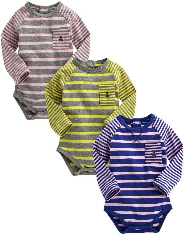 Stripe Bodysuit 3 pack (PinkGrey/YellowGrey/PinkBlue)