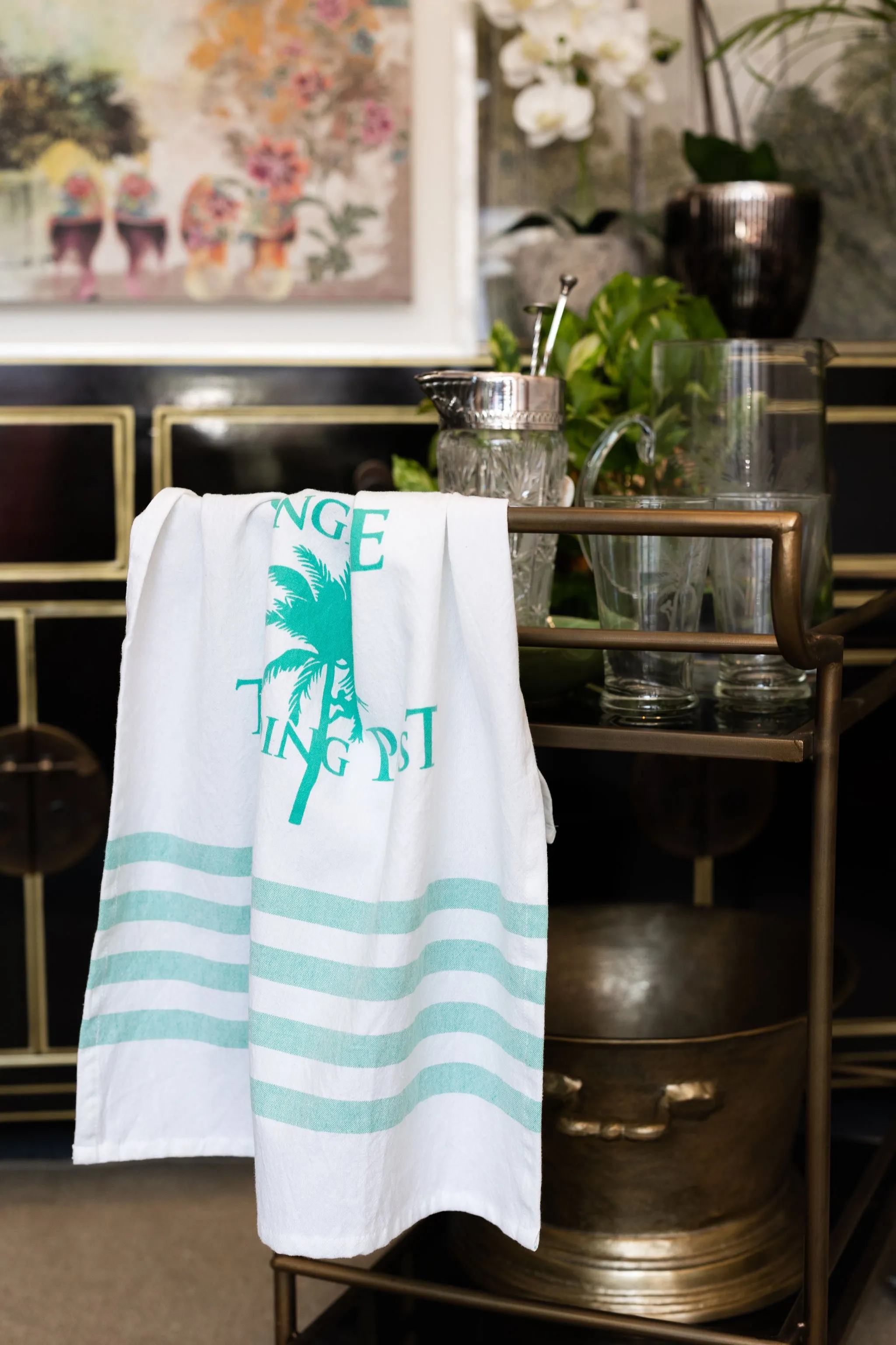 The original palm tree tea towel  - set of 2 in aqua