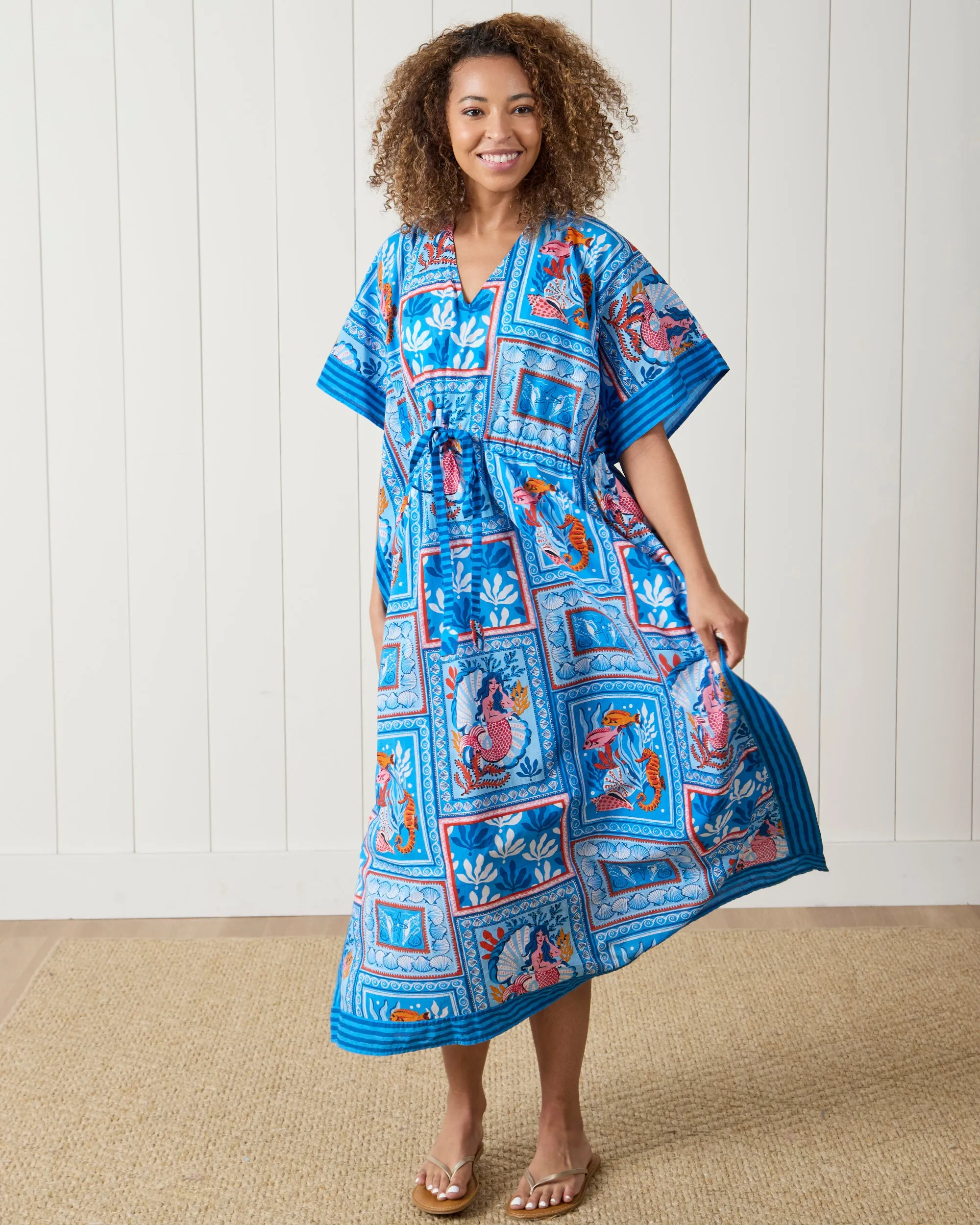 Tidal Tapestry - Let's  Cruise Caftan - Saltwater Blue