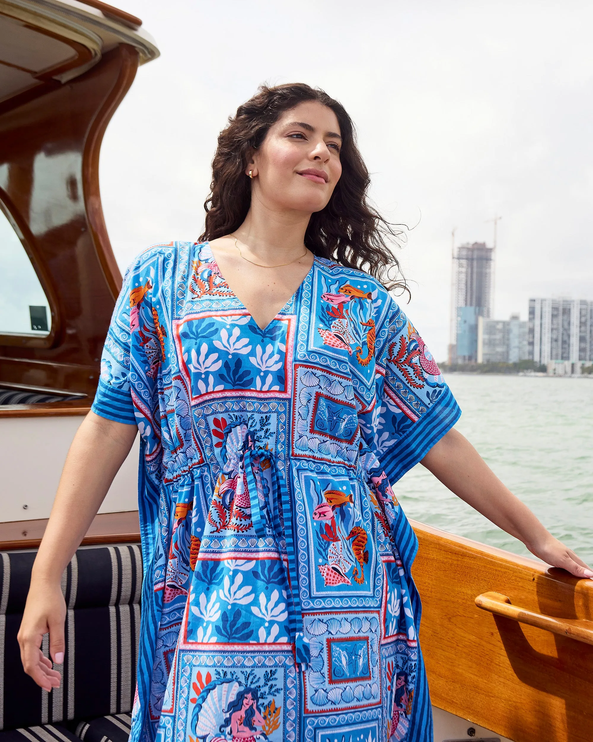 Tidal Tapestry - Let's  Cruise Caftan - Saltwater Blue