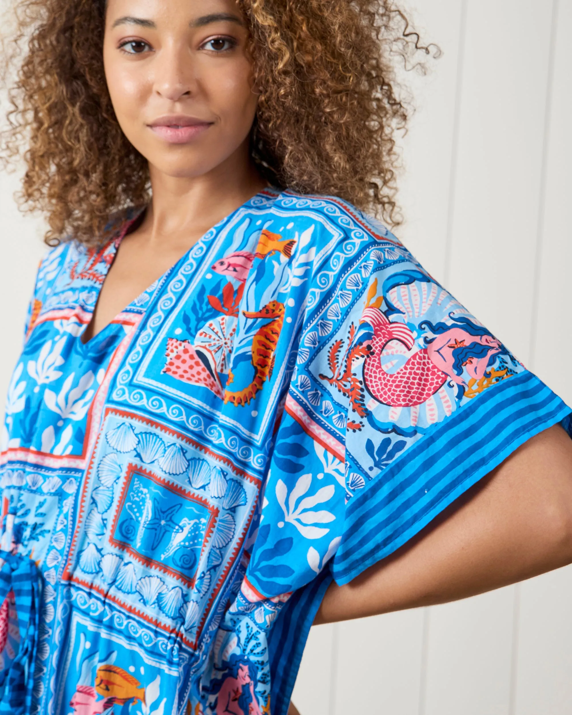 Tidal Tapestry - Let's  Cruise Caftan - Saltwater Blue