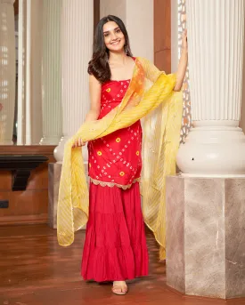 Tithi Pink Bandhani Silk Sharara Set