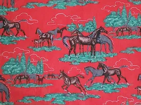 Vintage Fabric - Cotton - Horses - Fabric Remnant - VCW129