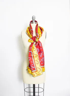 Vintage Silk Scarf Burmel DEADSTOCK Red Long Printed