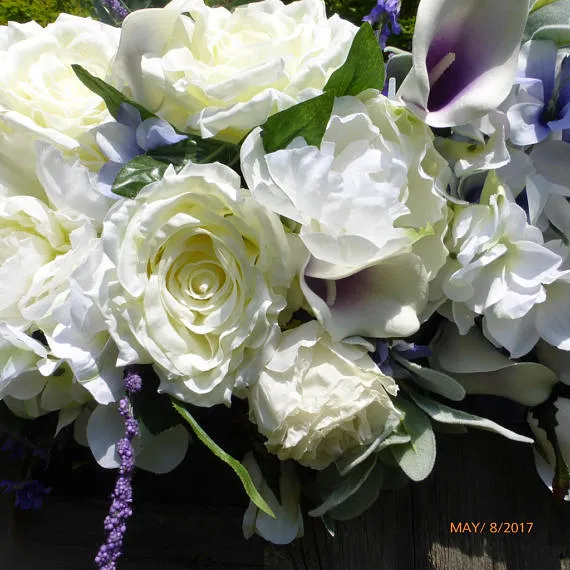 Wedding Arch Flowers in Purple and white, Rose swag, Wedding Decorations .