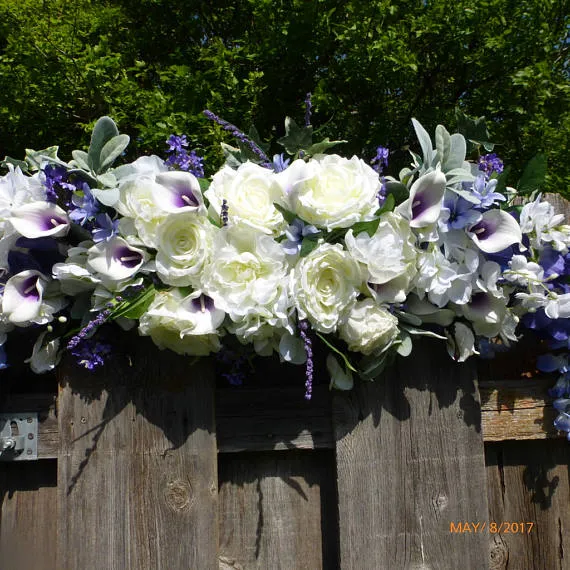 Wedding Arch Flowers in Purple and white, Rose swag, Wedding Decorations .