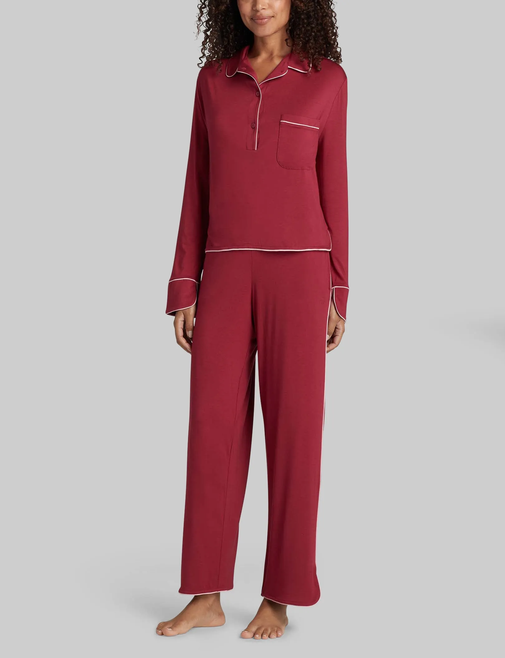 Women's Downtime Pullover Long Sleeve Pajama Top & Pant Set