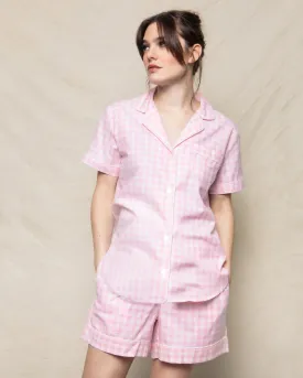 Women's Twill Pajama Short Set- Pink Gingham